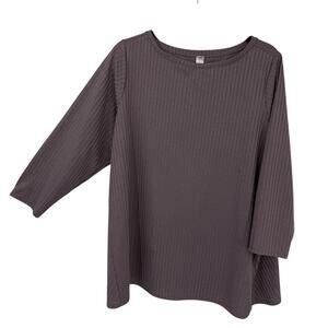 Marla Wynne Boxy Shiny Ribbed Knit Top Plus size US 1X Lavender 3/4 Sleeve
